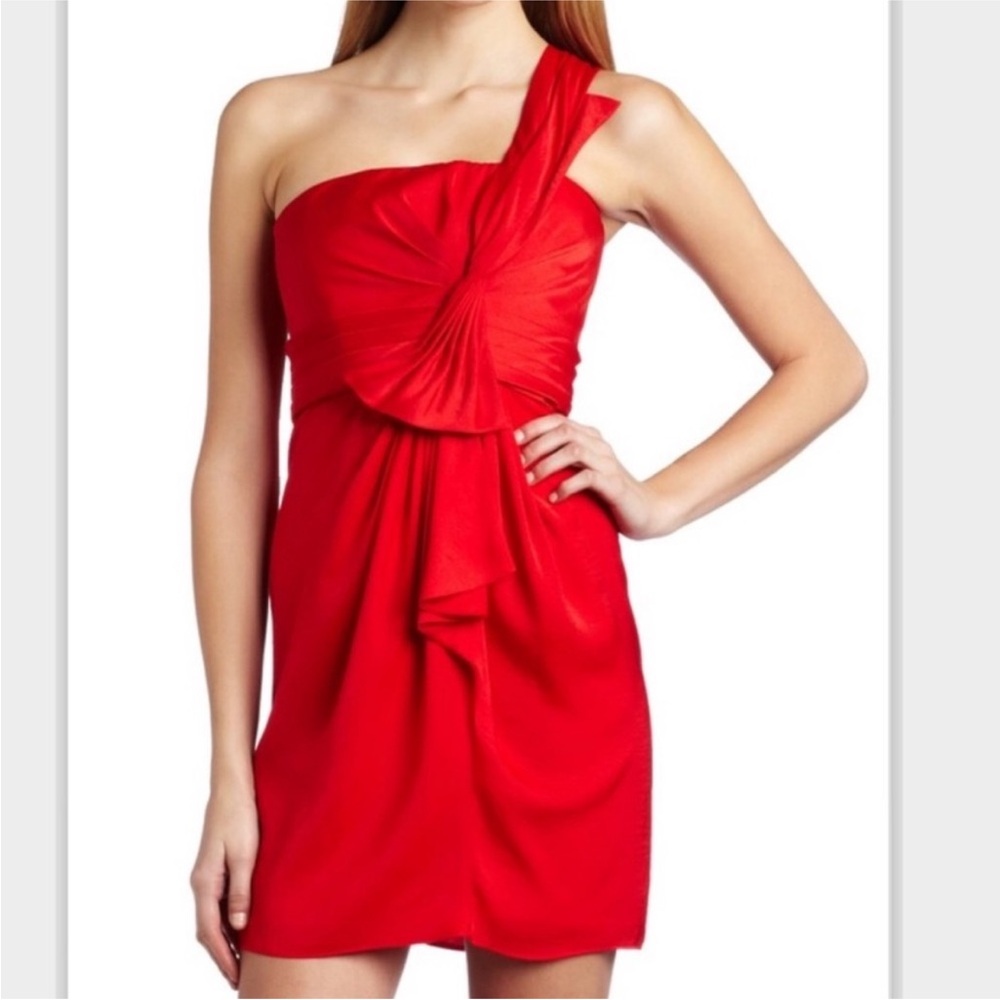 BCBGMAXAZRIA Red Palais One Shoulder Cocktail Dress